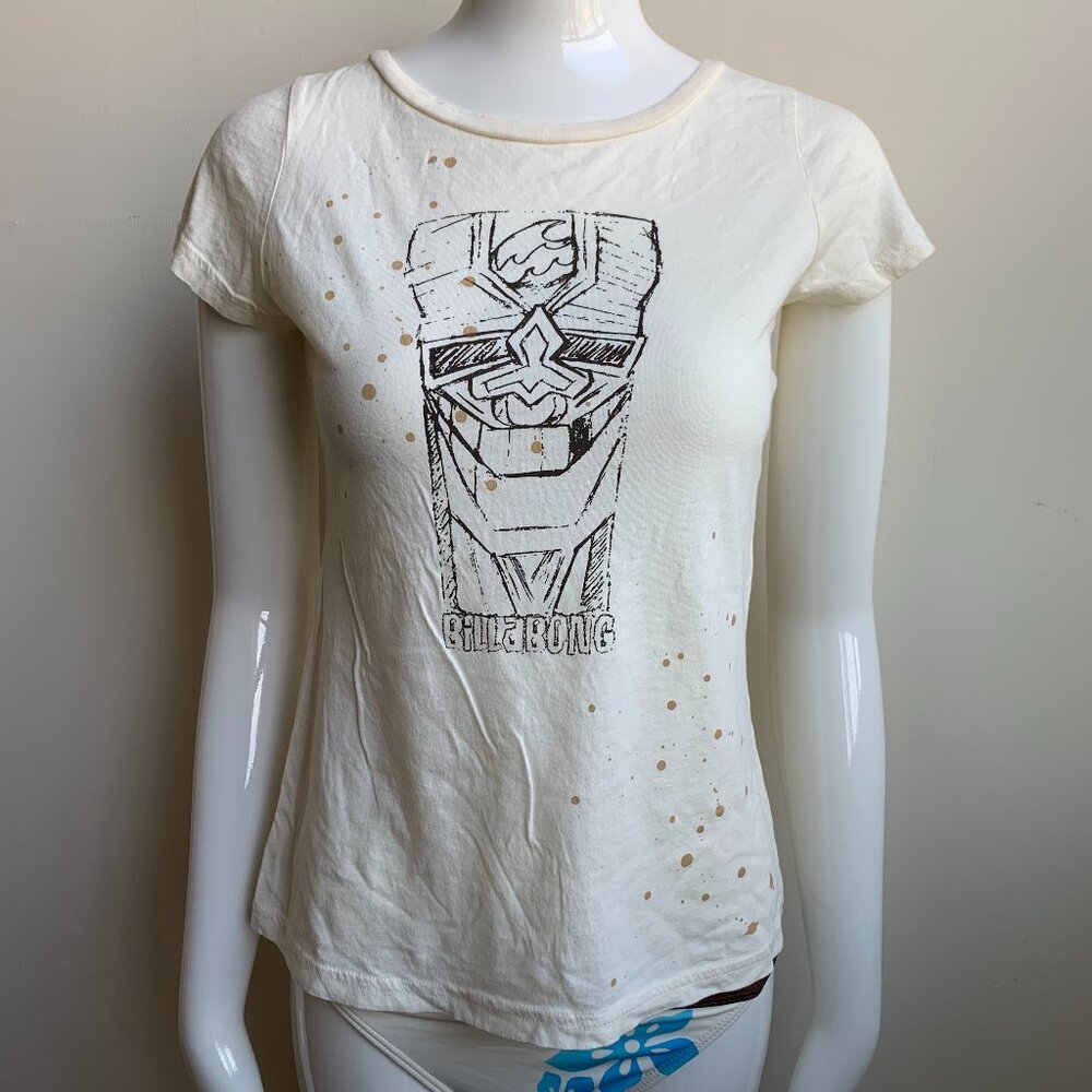 Billabong BLUE CRUSH Vintage RARE cream splatter logo surf fitted t-shirt tshirt